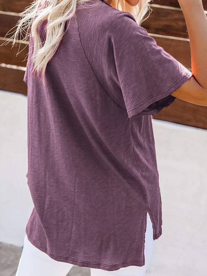 Women's Loose Fit  Side Slit Tunic V-neck Solid T-shirts