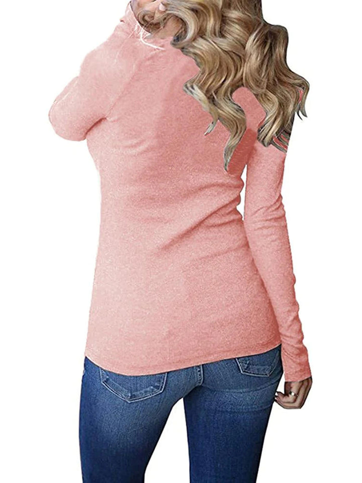 Women's Solid Ribbed Button Down Long Sleeve Henley Shirts