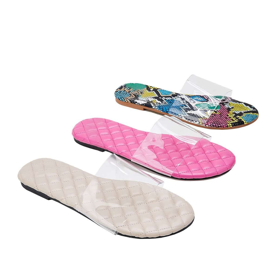 Open Toe Clear Straps Slippers Slip on Flat Sandals