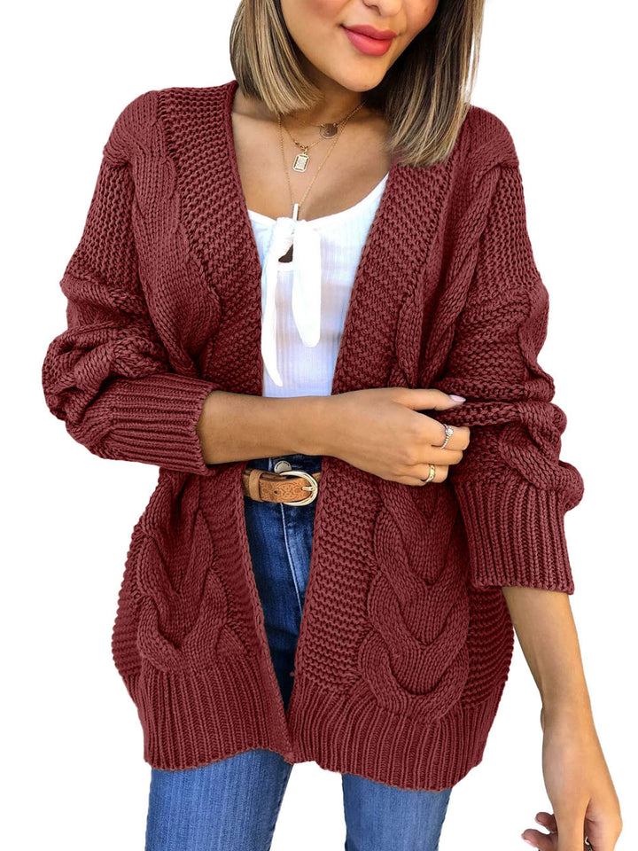 Womens Open Front Cardigans Soft Long Sleeve Cable Knit Outerwear Sweaters