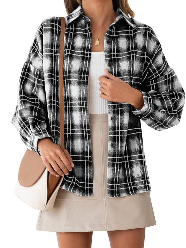 Womens Plaid Flannel Shirts Long Sleeve Button Down Shirt Blouse Tops