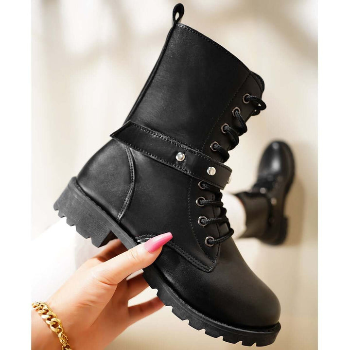Classic Block Heel Military Combat Boots Lace Up Ankle Boots