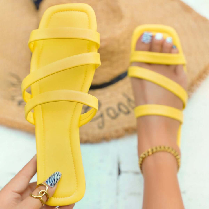 Square Toe Slippers Slip on Flat Slide Sandals