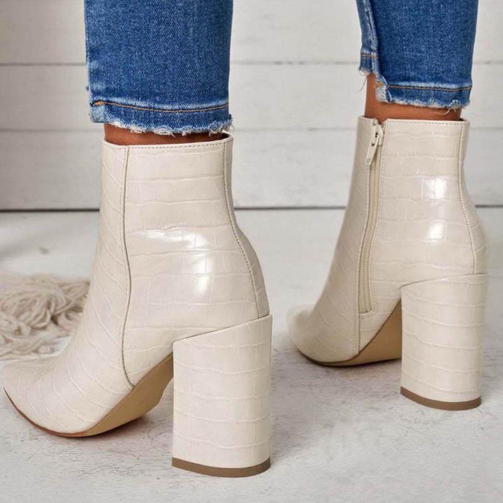 Pointed Toe Ankle Boots Side Zipper Chunky Heel Booties