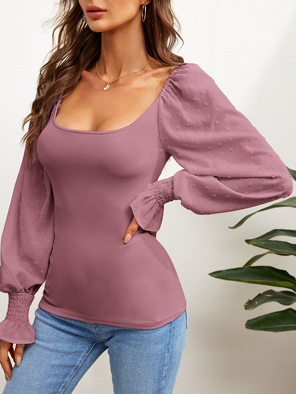 Women’s Long Sleeve Shirts Square Neck Puff Tops