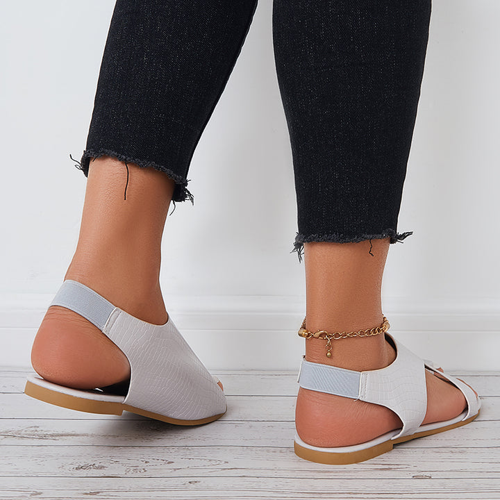 Elastic Strap Toe Ring Flats Cutout Toe Loop Band Slide Sandals