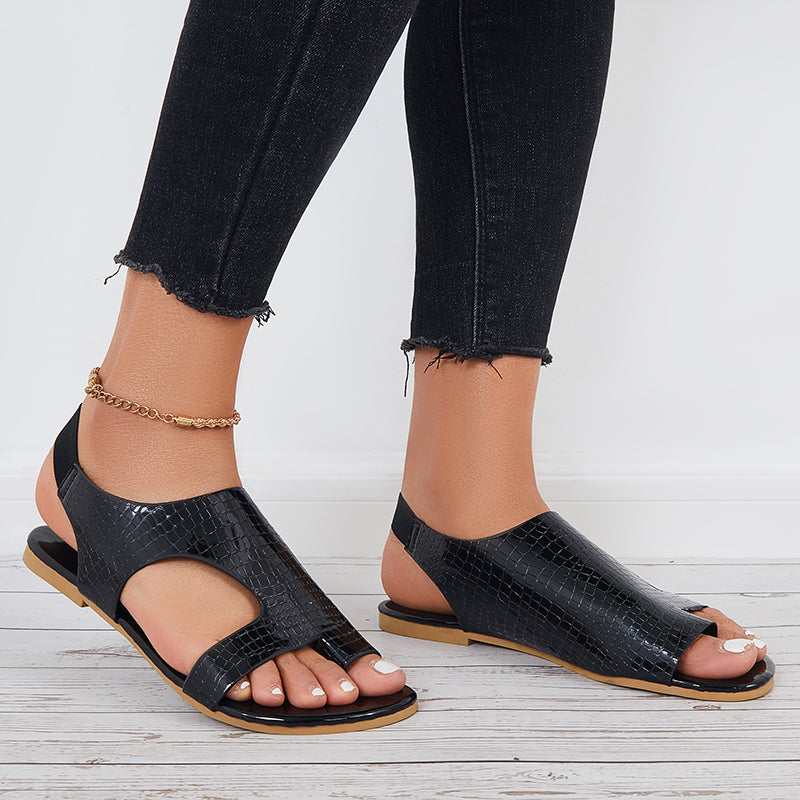 Elastic Strap Toe Ring Flats Cutout Toe Loop Band Slide Sandals