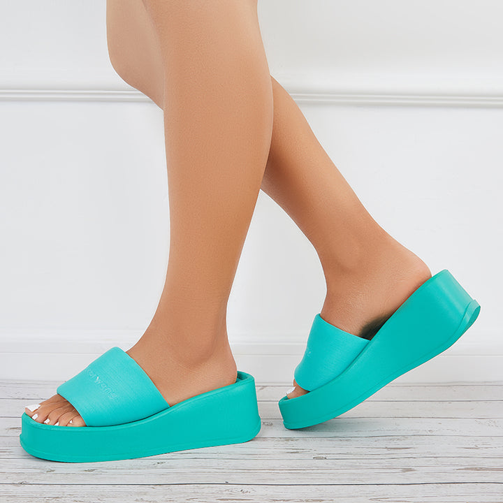 Thick Sole Platform Heel Wedges Backless Slide Sandals