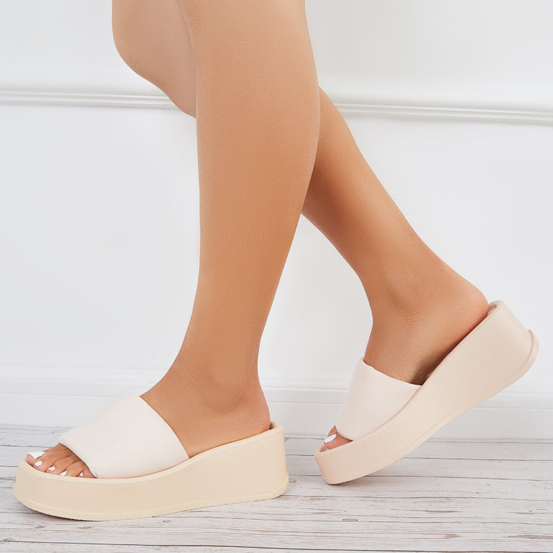 Thick Sole Platform Heel Wedges Backless Slide Sandals