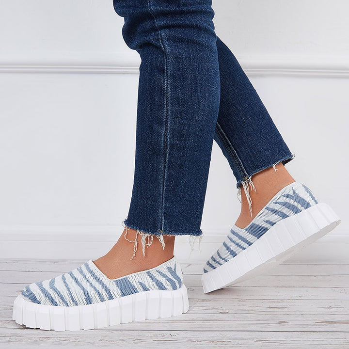 Breathable Platform Sneakers Knit Low Top Loafer Walking Shoes
