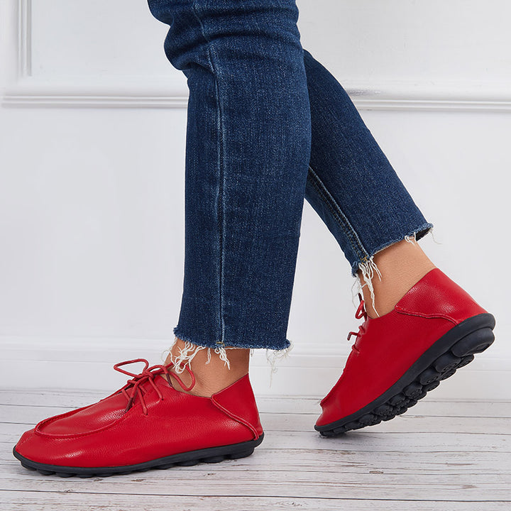 Women Lace Up Loafers Non Slip Rubber Sole Flats Shoes