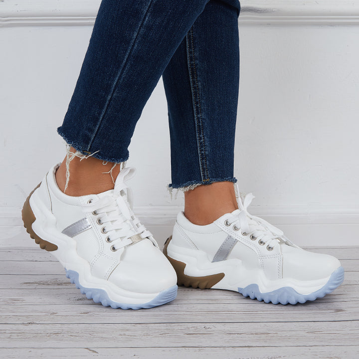 Women Platform Sneakers Lace Up Tennis Walking Shoes