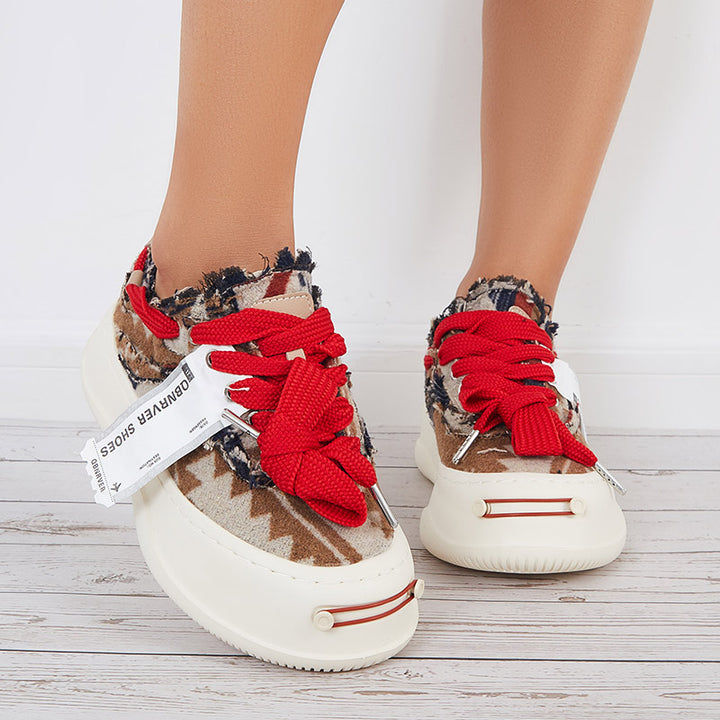 Women Low Top Platform Sneakers Lace Up Walking Shoes