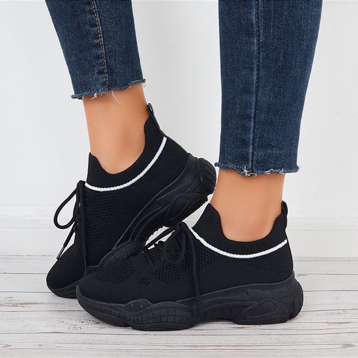 Black Mesh Chunky Sneakers Breathable Thick Sole Shoes