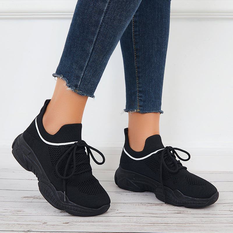 Black Mesh Chunky Sneakers Breathable Thick Sole Shoes
