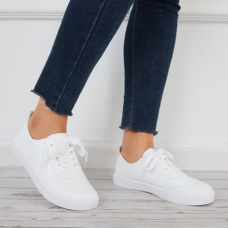 Women Flatform Low Top Sneakers Lace Up Casual Walking Shoes