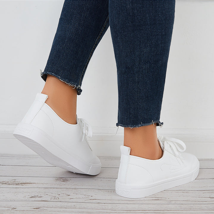 Women Flatform Low Top Sneakers Lace Up Casual Walking Shoes