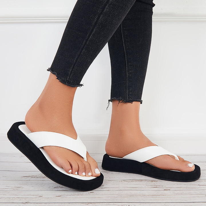 Women Platform Flip Flops Soft Sole Slides Thong Sandals