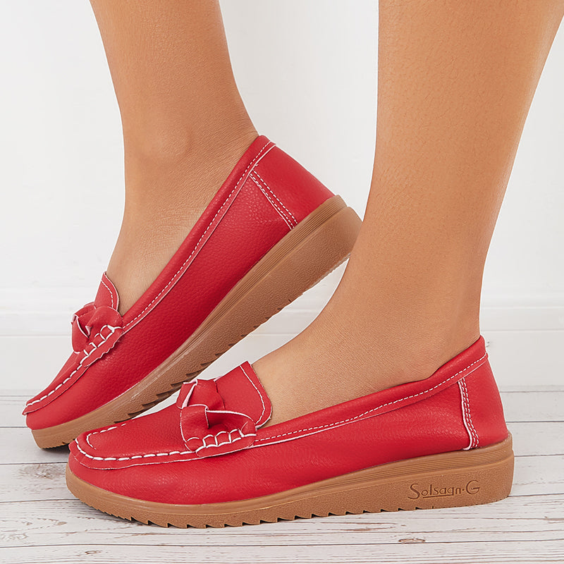 Retro Round Toe Penny Loafers Platform Flats Walking Shoes