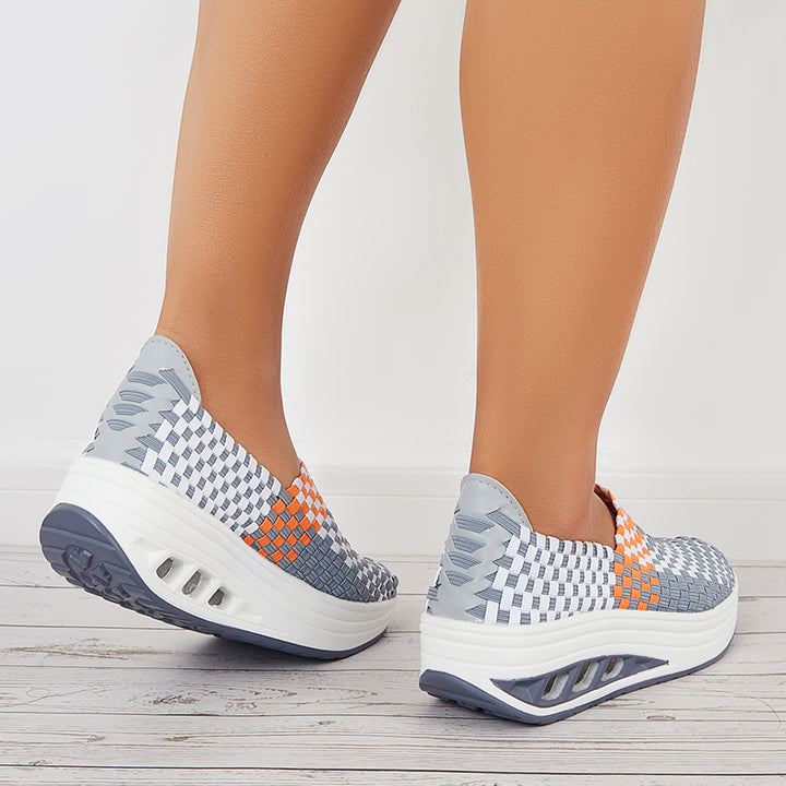 Breathable Platform Wedges Knit Sneakers Slip on Walking Shoes