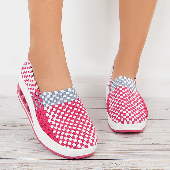 Breathable Platform Wedges Knit Sneakers Slip on Walking Shoes