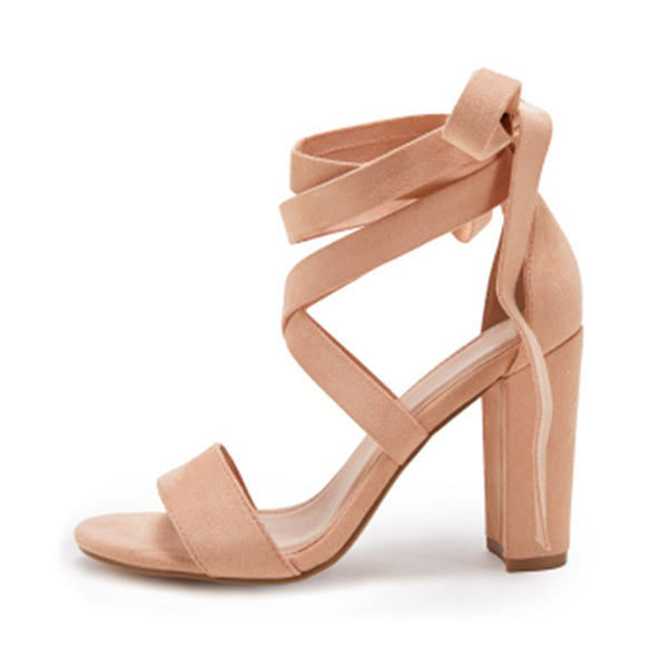 Lace Up Block High Heel Sandals Open Toe Ankle Strap Pumps