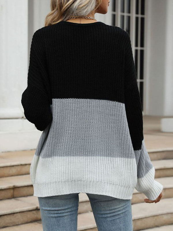 Women V Neck Batwing Sleeve Knit Top Loose Pullover Sweater