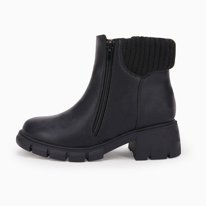 Kids Knit Ankle Boots Platform Chunky Heel Booties Side Zip Shoes