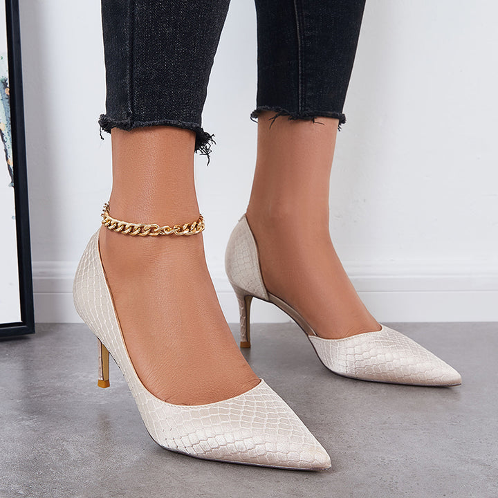 Cutout High Heels Pumps Pointed Toe Slip on Stiletto Dress Shoes