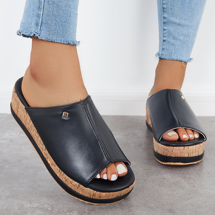 Comfortable Cork Footbed Slip-on Sandals Platform Wedge Slippers – Tinstree
