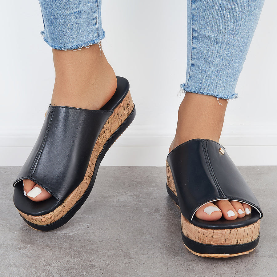 Comfortable Cork Footbed Slip-on Sandals Platform Wedge Slippers – Tinstree
