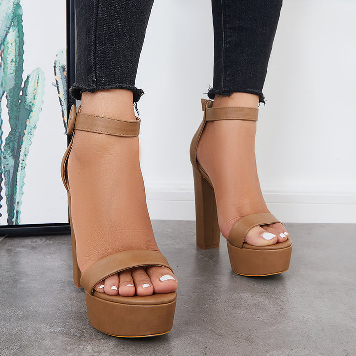 Open Toe Platform Chunky High Heels Ankle Strap Sandals