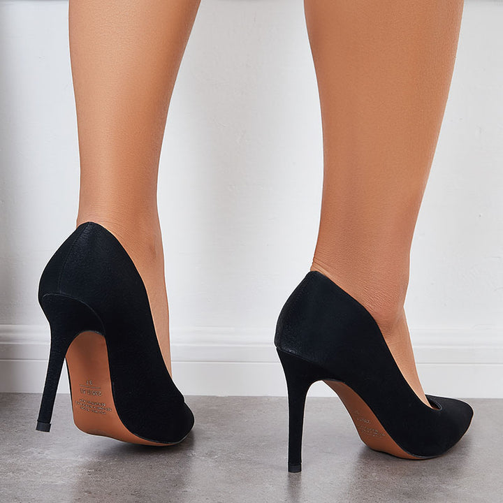 Women Stiletto High Heels Solid Pointed Toe Slip on Pumps