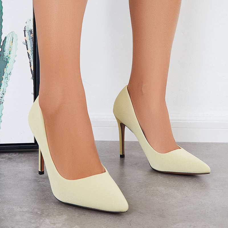 Women Stiletto High Heels Solid Pointed Toe Slip on Pumps
