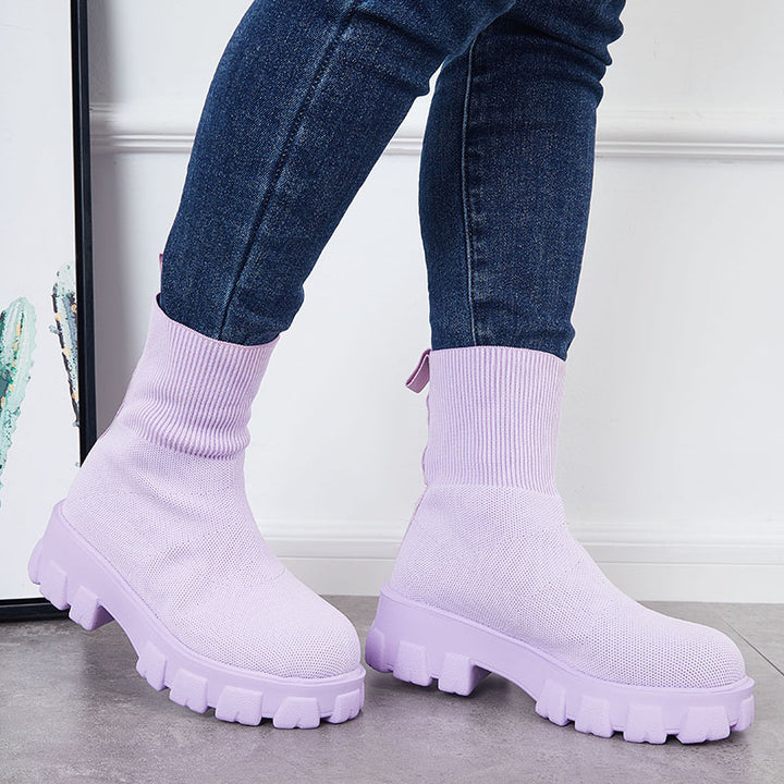 Knit Stretch Platform Ankle Sock Boots Pull on Chunky Sole Booties