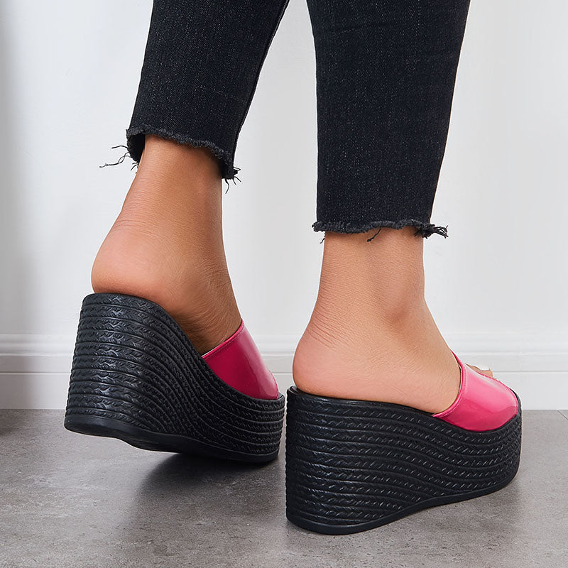 Slip on Platform Wedge Slides Open Toe High Heel Sandals