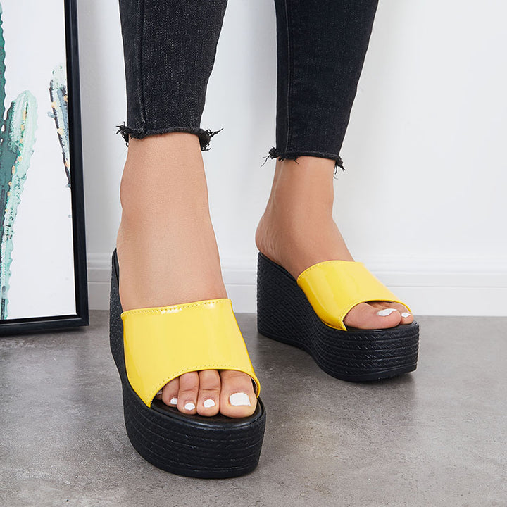 Slip on Platform Wedge Slides Open Toe High Heel Sandals