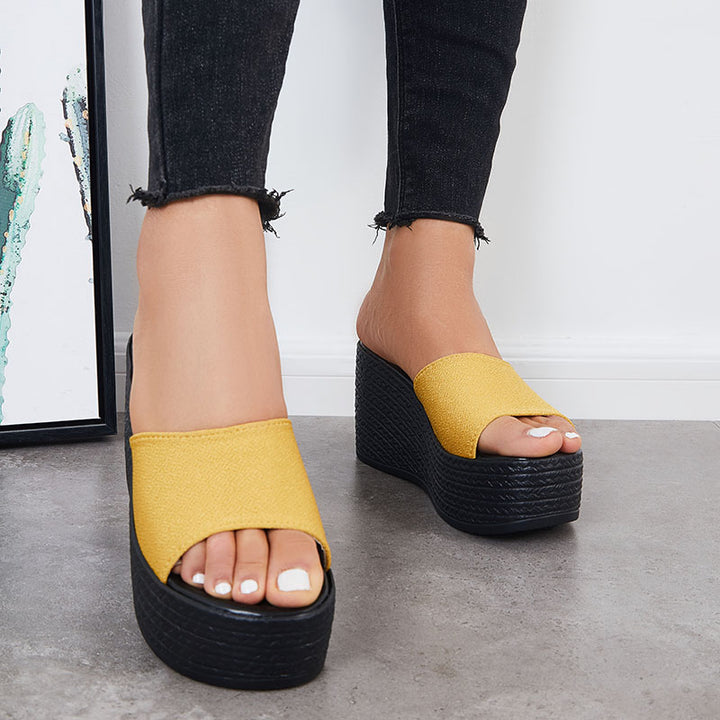 Casual Platform Wedge Slides Slip on Open Toe Backless Sandals