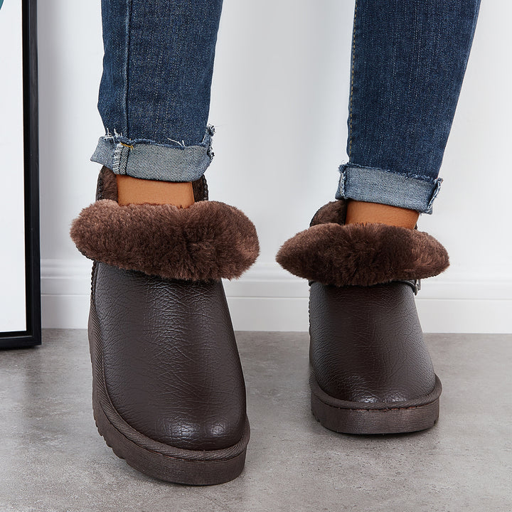 Warm Fur Lining Winter Booties Furry Waterproof Ankle Snow Boots