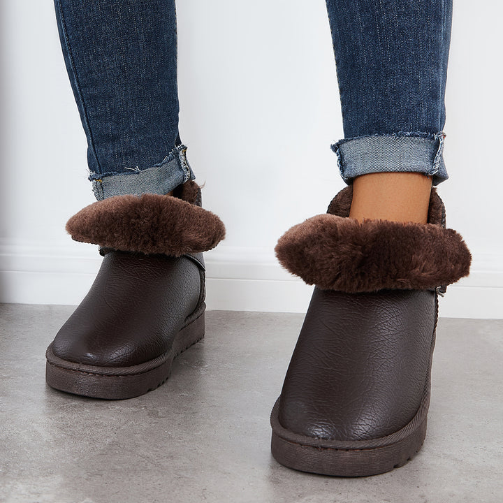 Warm Fur Lining Winter Booties Furry Waterproof Ankle Snow Boots