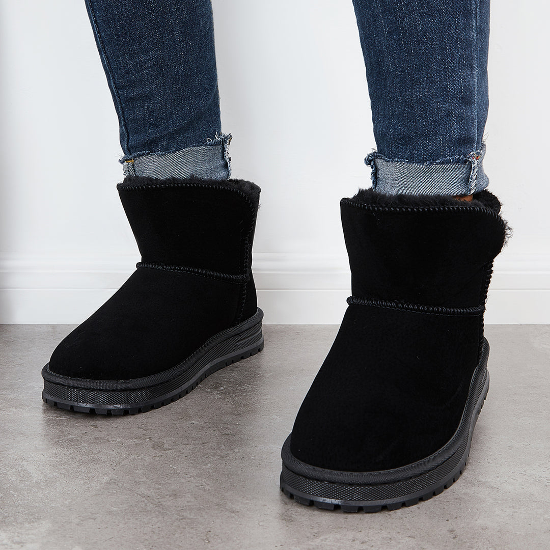 Women Warm Fur Lined Winter Boots Slip on Fuzzy Snow Booties
