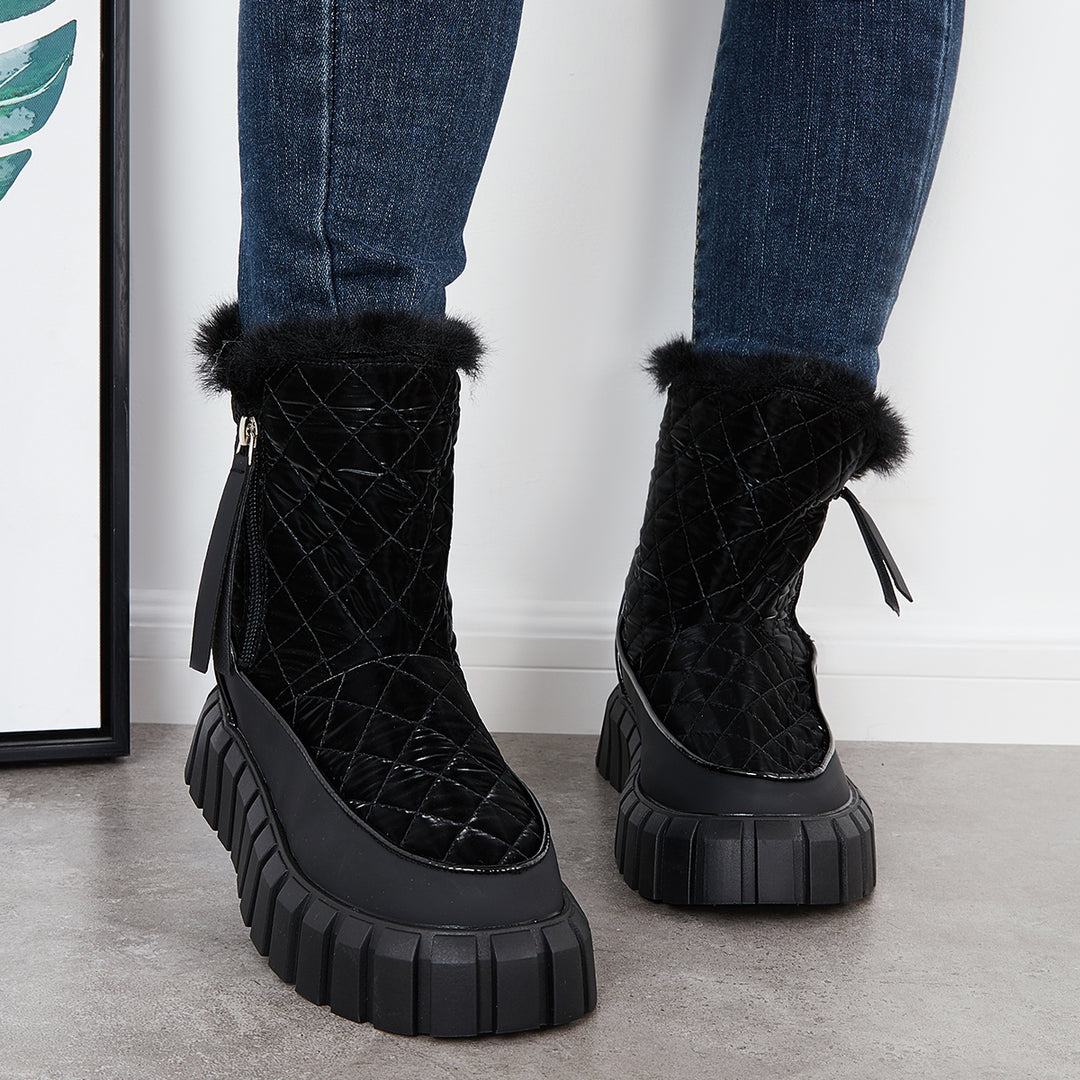 Platform Warm Faux Fur Lined Boots Side Zipper Snow Booties
