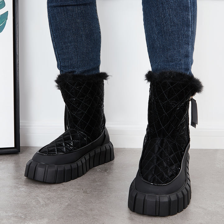 Platform Warm Faux Fur Lined Boots Side Zipper Snow Booties