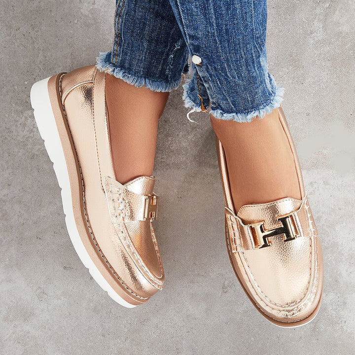 Casual Leather Slip on Flat Loafers Platform Sneakers