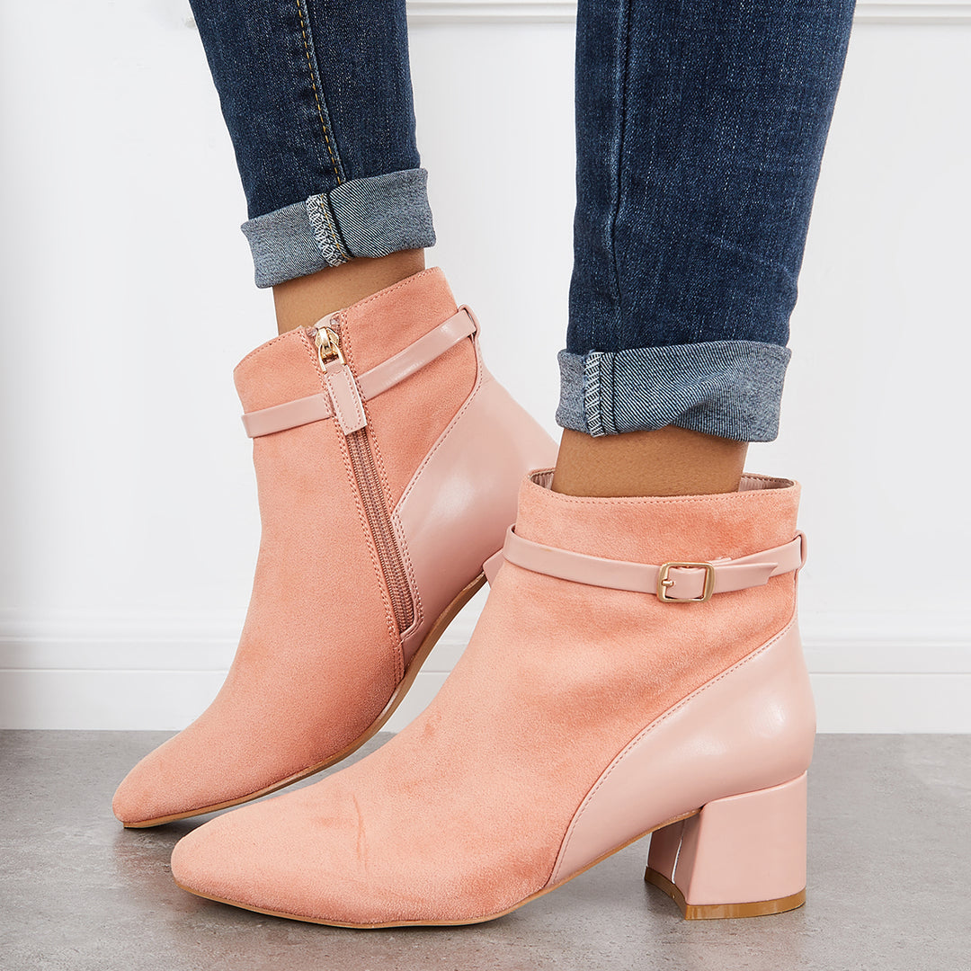 Round Toe Ankle Boots Chunky Block Heel Fall Winter Booties