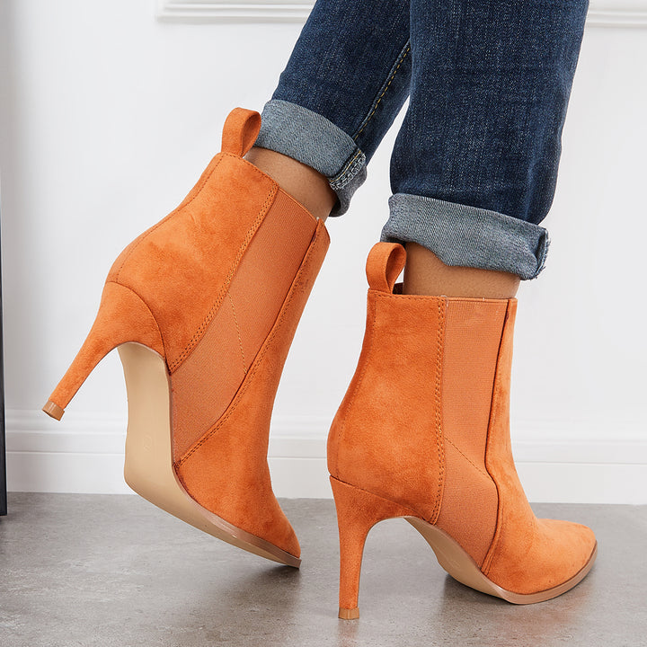 Slip on Stiletto Ankle Boots Pointed Toe High Heel Chelsea Booties