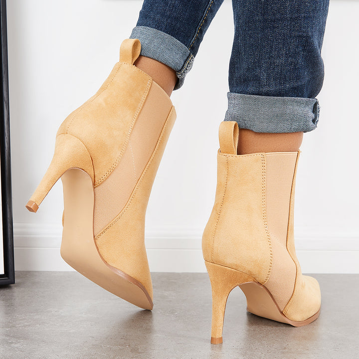 Slip on Stiletto Ankle Boots Pointed Toe High Heel Chelsea Booties