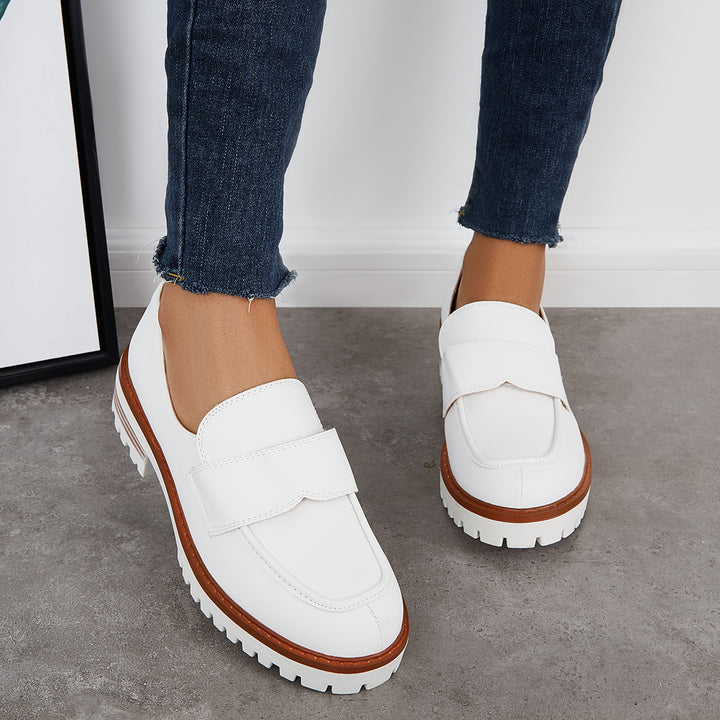 Classic Platform Penny Loafers Lug Sole Slip On Office Uniform Shoes