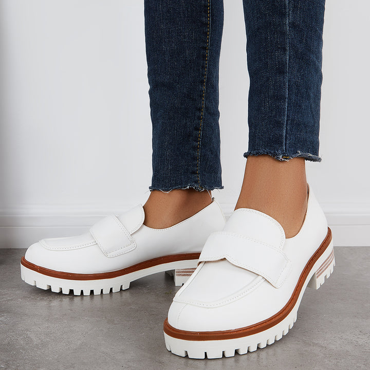 Classic Platform Penny Loafers Lug Sole Slip On Office Uniform Shoes