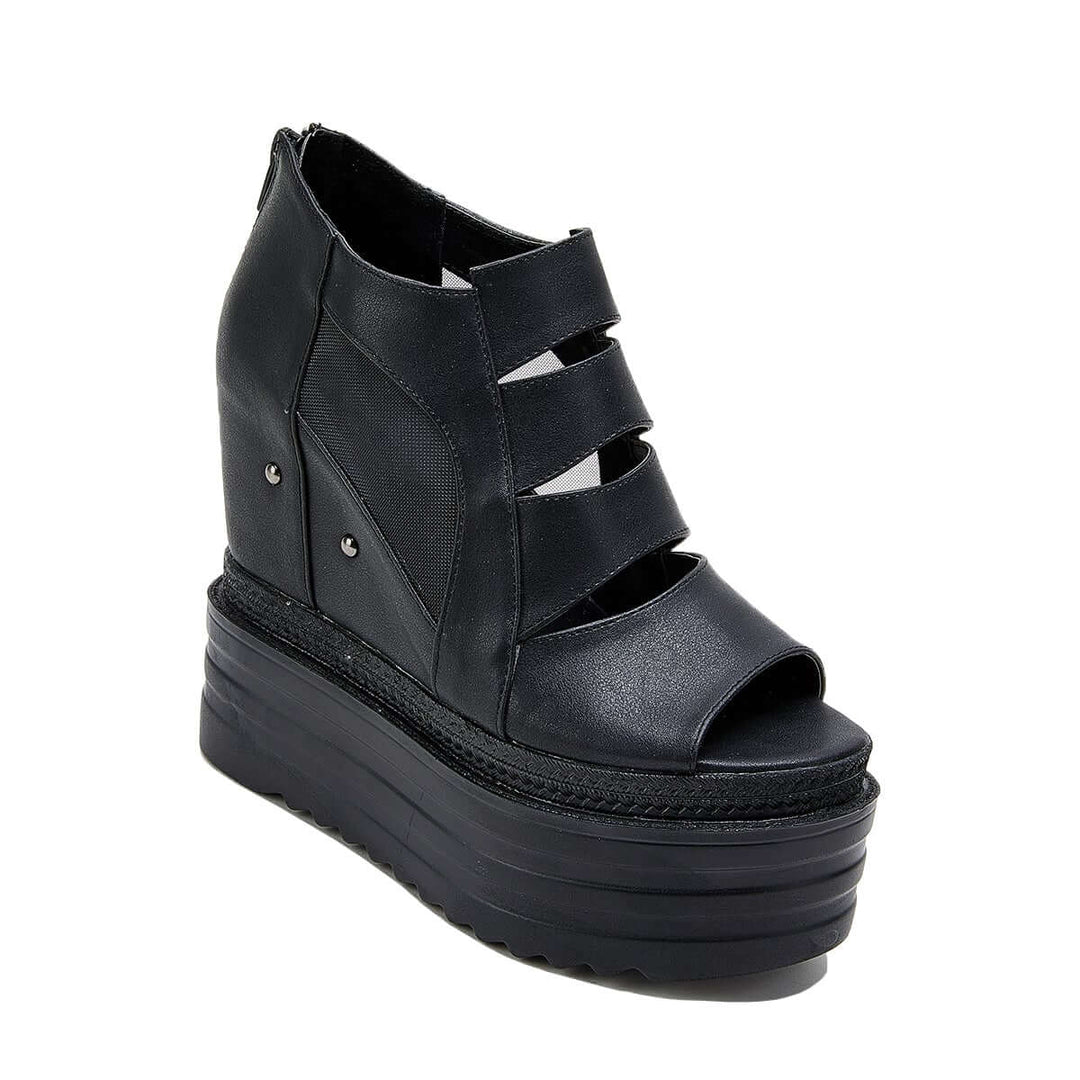 Goth Black Platform Sandals Punk Chunky High Heel Shoes